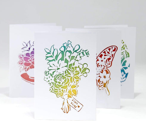 Katy Sue Adventures in Paper Cutting | Blossoms & Butterflies Cards Set | Four Stunning Ready to Cut Designs | Designed by Emma Boyes...