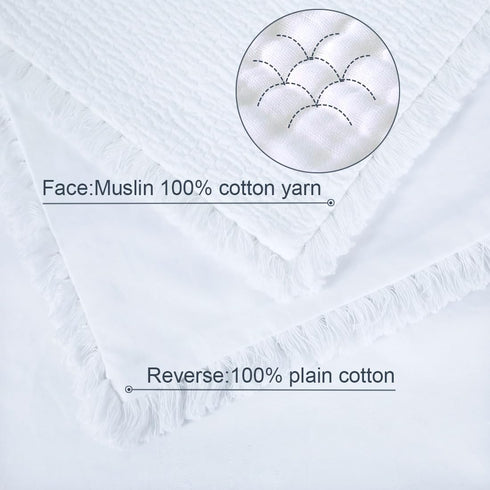 YINFUNG Quilted Pillow Sham White Standard Set of 2 Muslin Cotton Tassel Fringe Pillowcases Matelasse Boho Decorative Textured Gauze Moroccan Thin...