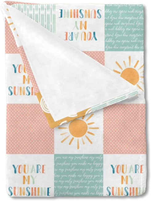 Boho Rainbow You Are My Sunshine Baby Blanket Girls Gift, Pink Sun Polka Dots Patchwork Flannel Fleece Nursery Bed Blankets, Soft Lightweight Newb...