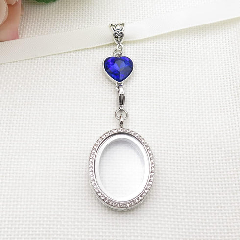 Wedding Bouquet Locket Charm Rhinestone Photo Charm Memorial Bride Pendant Memorial Photo Keepsake Something blue...
