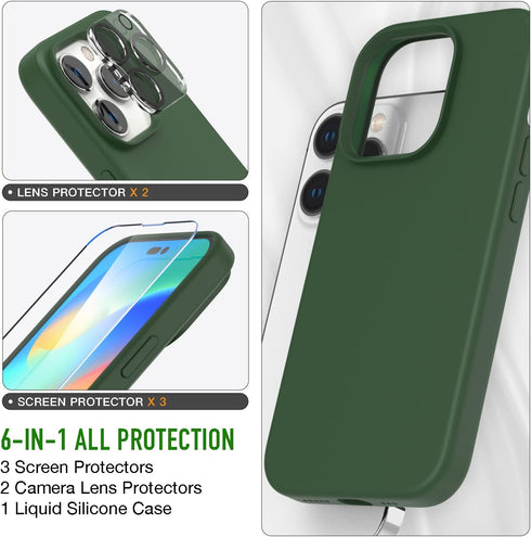 Trianium [6 in 1 Designed for iPhone 14 Pro Max Case Silicone (Clover), with 3 Pack Screen Protector + 2 Pack Camera Lens Protector, Bundle Protec...