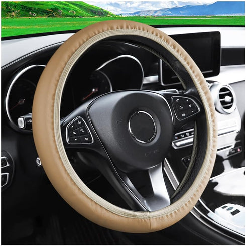 15 Inch Car Steering Wheel Cover, Anti-Slip Breathable Automotiv PU Leather Elastic Stretch Steering Wheel Protector for Women Men, Vehicle Access...
