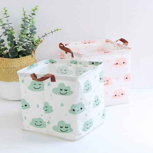 Square Storage Bins Canvas Collapsible Storage Basket with Handles Toy Organizer for Nursery, Kid's Toys, Closet & Laundry, Gift Baskets (Green Cl...