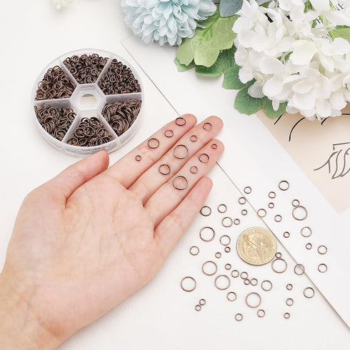 PH PandaHall 900 Pcs 6 Sizes 4/5/6/7/8/10mm Iron Split Rings Double Loop Jump Ring for DIY Jewelry Making Red Copper...
