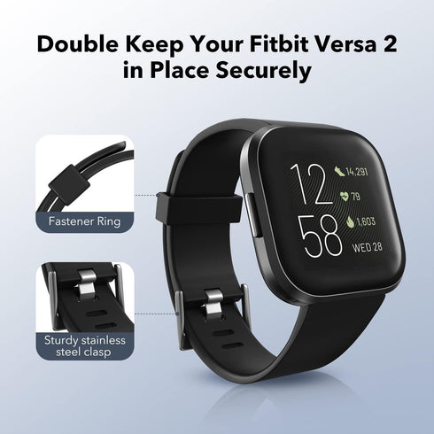 2 Pack Waterproof Bands Compatible with Fitbit Versa 2 Bands for Women Men, Classic Soft Sports Replacement Wristbands for Fitbit Versa 2/Versa Li...