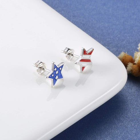 Silver USA American Flag Earrings - S925 Patriotic Stud Earrings Fourth of July Independence Day Jewelry Gifts for Women(Star1)...