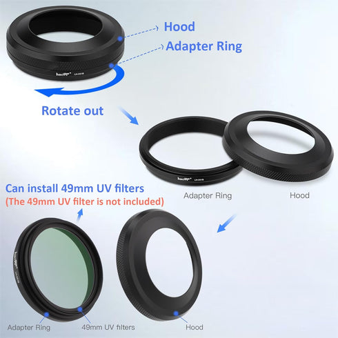 Haoge LH-X51B 2in1 All Metal Ultra-Thin Lens Hood with Adapter Ring Set for Fuji X100VI Fujifilm FinePix X100V Camera Accessories Black...