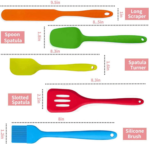5Pcs Silicone Spatula Set Colorful Mini Spatulas - 480°F Heat Resistant Nonstick Versatile Kitchen Utensil Set for Baking, Mixing, Cooking, Dishwa...