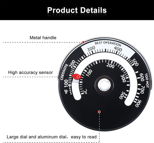 Frienda 1 Piece Wood Stove Thermometer Magnetic Oven Temperature Meter for Wood Burning Stoves Fire Stove Pipe Thermometer for Avoiding Stove Fan ...