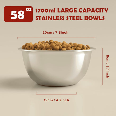 7 Cup Stainless Steel Dog Bowls Set of 2 for Food and Water, Rust Resistant, Metal Dog Bowl for Medium Large Dogs, 58oz...