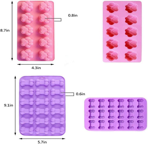 3 Pcs Silicone Molds,18-Cavity and10-Cavity, with Puppy Dog Paw and Bone Shape, Reusable Bakeware Maker for Baking Chocolate Candy, Oven Microwave...