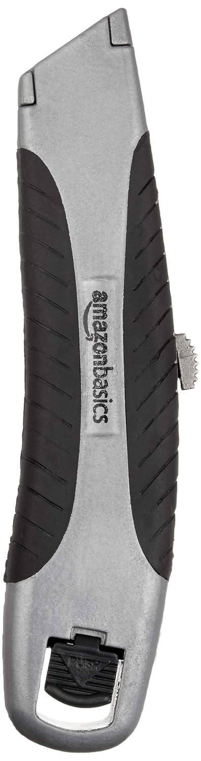 Amazon Basics Soft Grip Retractable Utility Knife with 3 Blades, Black/Silver...