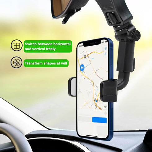 Car Rear View Mirror Phone Holder, 360° Rotating Rearview Mirror Phone Mount, ABS Multi-Functional Adjustable Cellphone Holder, Universal Car Phon...