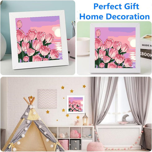 ZRIZQ Paint by Numbers for Adults Beginner Kids Ages 6-8-12 with Wooden Frame,Easy Paint by Numbers for Gift Home Decoration 8x8 Inch(Flowers 8)...