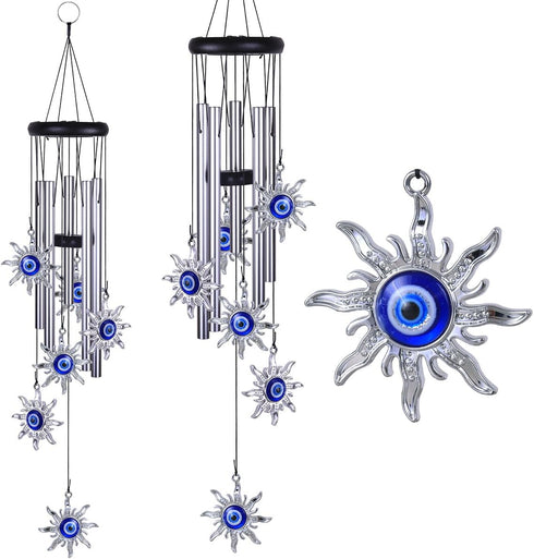 Blue Evil Eye Sun Wind Chimes Outdoor Decor, Mobile Sun Evil Eye Windcatcher, Evil Eye Sun Wind Bells, Sun Blue Evil Eye Amulet Wind Chimes for Ho...