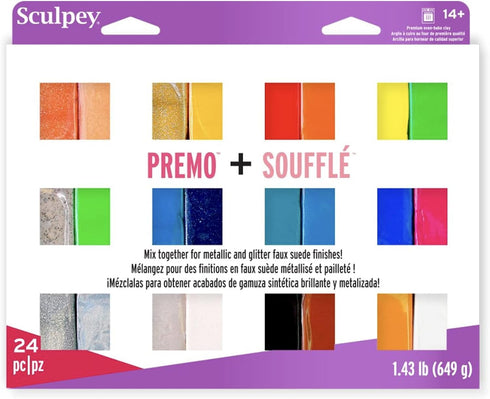 Polyform Sculpey Soufflé™ & Sculpey Premo™ Premium, Polymer Oven-Bake Clay, 24 unique colors set, Non Toxic, 11.43 lbs., Great for jewelry making,...