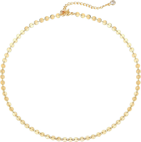 Dremmy Studios Dainty Gold Choker Necklace for Women 14K Gold Plated Coin Disc Figaro Layered Beaded Flat Mariner Sideways Cross Wishbone Link Cla...