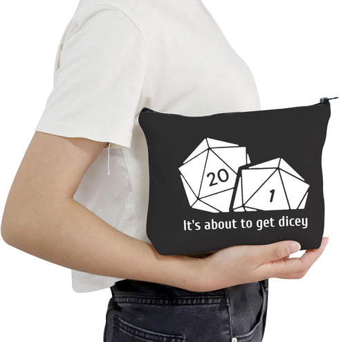 POFULL Dice For Dragons D20 RPG Gamer It's About To Get Dicey Cosmetic Bag DND Gifts Tabletop Role Playing Gamer Gift (It's about to get bag)...