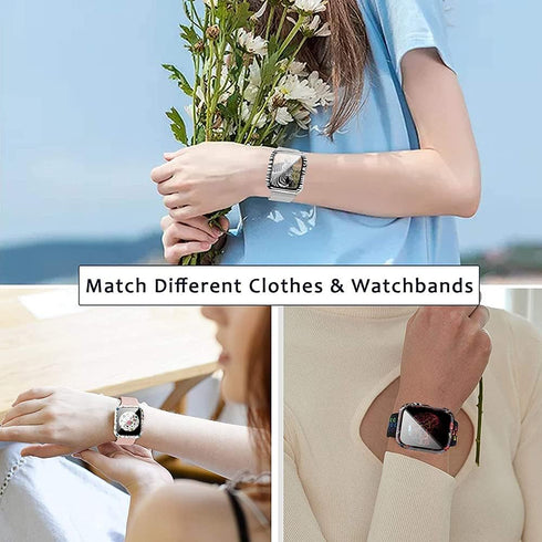 8 Pack Case Compatible for Apple Watch SE Series 6 5 4 3 2 44mm 40mm 42/38mm Hard PC Flowers Case with Tempered Glass Smartwatch Screen Protectors...