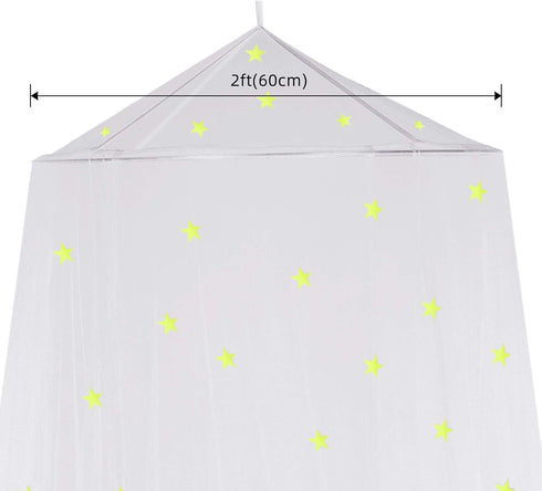 Bed Canopy Mesh Netting with Fluorescent Stars for Girls Kids Glow in Dark Hanging Bed Dome Canopy Crib Tent Easy Installation Mosquito Net for Si...