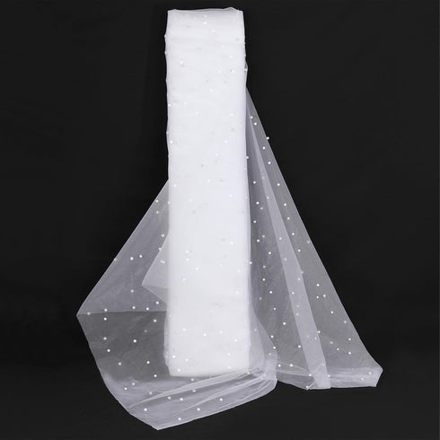White Tulle Fabric 4 Yards Pearl Beaded Tulle by The Yard for DIY Wedding Dress Half Skirt Party Tablecloth Decor...