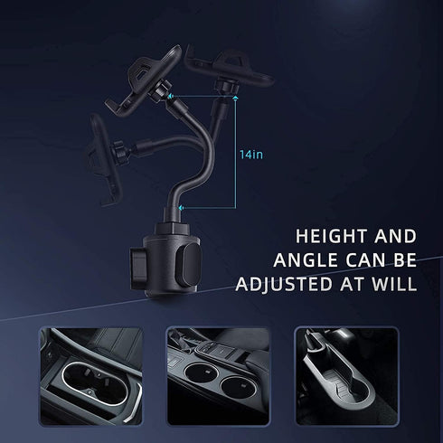 Cup Phone Holder for Car, Car Cup Holder Phone Mount with 360° Rotation Adjustable Long Gooseneck, Car Phone Holder Mount for All Smartphones Cup ...