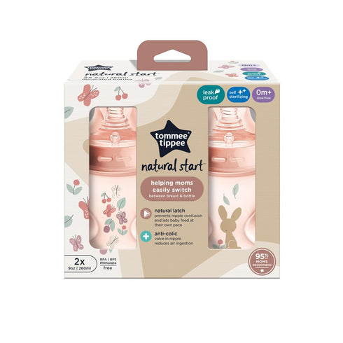 Tommee Tippee Baby Bottles, Natural Start Anti-Colic Baby Bottle, 9oz, 0+ Months, Slow Flow Breast-Like Nipple, Self-Sterilizing, Baby Feeding Ess...