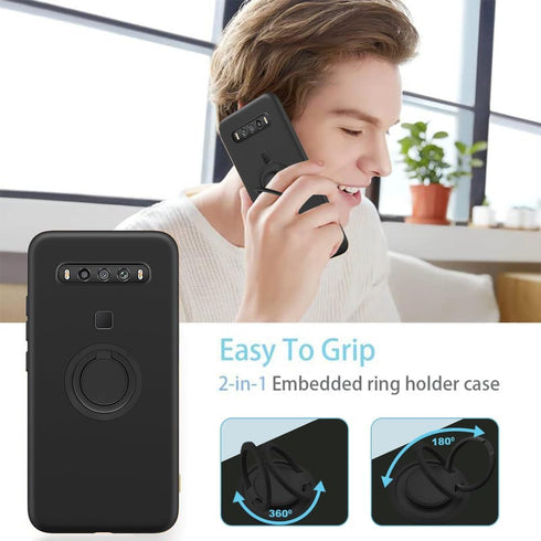 for TCL 10 5G / TCL 10 5G UW (T790s) Phone Case with Glass Screen Protector, 360° Rotatable Ring Holder Magnetic Kickstand/Stand Silicone TPU Shoc...