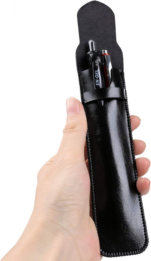Daimay Leather Pen Case Holder Handmade Fountain Pen Pouch Soft Pen Protective Sleeve Cover for Ballpoint Pen, Stylus Touch Pen - Pack of 2 (Black...