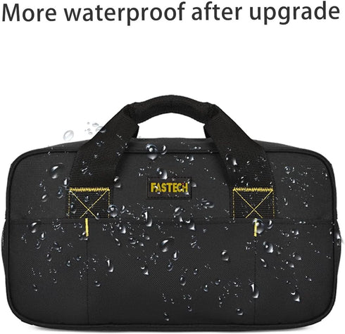 14 Inch Small Tool Bag,Wide Mouth Tool Tote Bag,Waterproof Tool Organizer Bag,Electricians Repairman Tools Tote Bag Double Fabric Storage Bag (Bla...