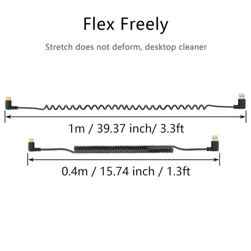 SinLoon 90 Degree USB Type C Spring Cable 5Gbps Retractable USB3.0 to USB C Charging Cable and Data Transfer for Phone, Tablet, Other USB C Device...
