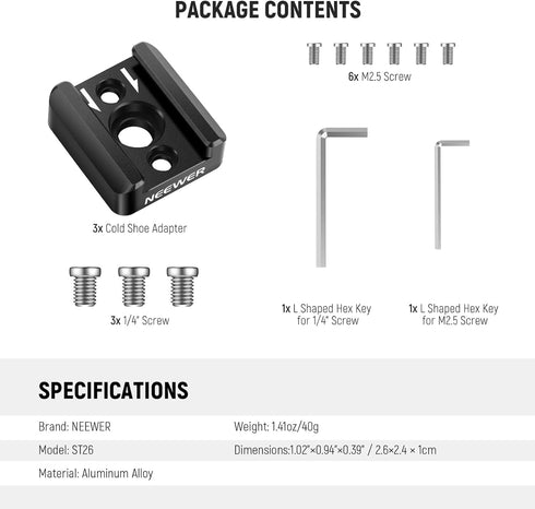 NEEWER 3 Pack Cold Shoe Mount Adapter, Cold Shoe Bracket with 1/4" Thread, Compatible with SmallRig DSLR Camera Cage Microphone LED Light Monitor ...
