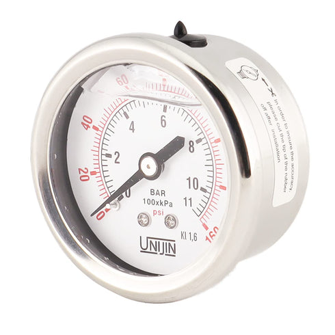 P251 Series 2" Dial, Oil Filled Pressure Gauge w/Brass Internals, 0-160 PSI/kPa, ±1.6% Accuracy, 1/4" NPT, Back Mount...