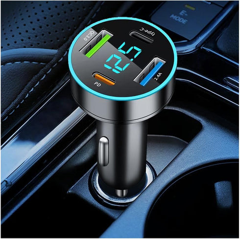 Car Charger,4-in-1 Super Fast Car Charger Adapter with Voltmeter & Blue LED,Universal PD+QC3.0+USB C Ports Car Cigarette Lighter USB Charger Compa...