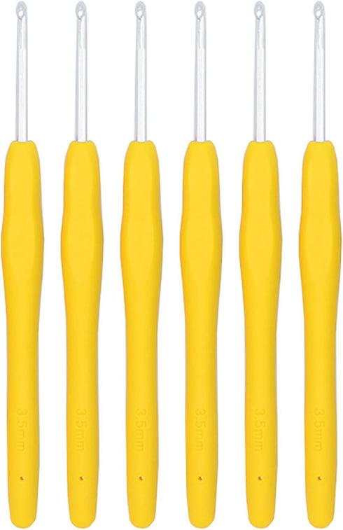 6Pcs 3.5mm Crochet Hooks Ergonomic Soft Grip Rubber Handle Aluminum Hook Knitting Needles US Size E (Size 4) for DIY Yarn Craft,Nice Gift for Wome...