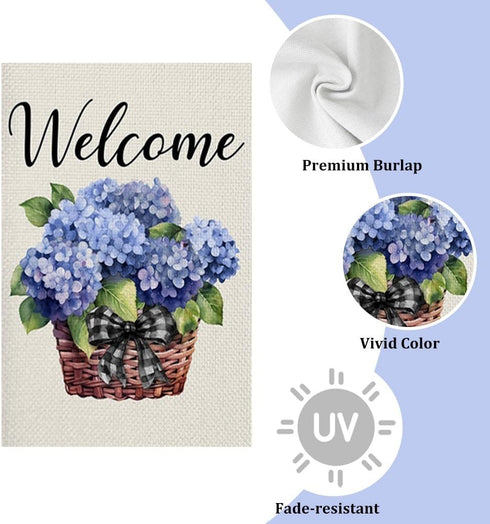 Floral Garden Flag 12x18 Inch, Blue Hydrangea Fower Garden Flag Small Vertical Double Sided Welcome Yard Flag Decorative Flag for Outside...