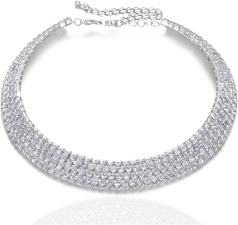 Kucheed Rhinestone Choker Necklaces,4 Row Silver Diamond Necklace,Sparkly Crystal Tennis Necklace Chain Jewerly,Fashion Bridesmaid Bridal Wedding ...