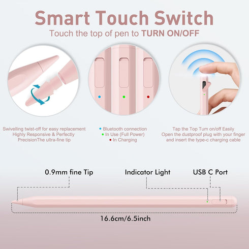 Uogic Stylus Pen for iPad 2018-2023 with Bluetooth, Active for Apple iPad 10th/9th/8th/7th/6th Generation, iPad Pro 11/12.9 inch, iPad Air 5th/4th...