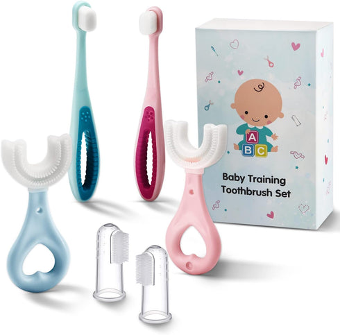 6 in 1 Baby Training Toothbrush Set - Infant to Toddler Toothbrush Oral Care Toothbrush - Food Grade Silicone,Extra Soft Bristles,Perfect for 6+,1...