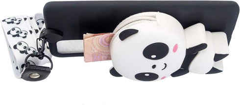 Case Compatible with Samsung Galaxy A12 5G,3D Cute Animals Pandas Cartoon Soft Black Silicone Wallet Case with Wrist Strap,Cool Kawaii Funny Kids ...