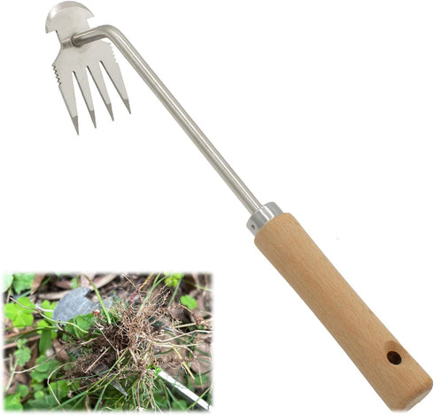 Weeding Artifact Uprooting Weeding Tool, Weeding Tool Garden Hand Weeder Tool, Manganese Steel Forged Weed Puller 4 Teethes Dual Purpose Weeder, M...