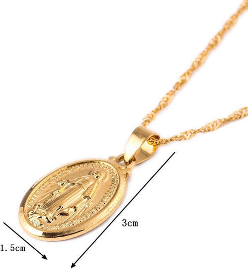 24K Gold Plated Catholic Christian Jewelry Mother Cameo Design Virgin Mary Pendant Necklace Jewelry...