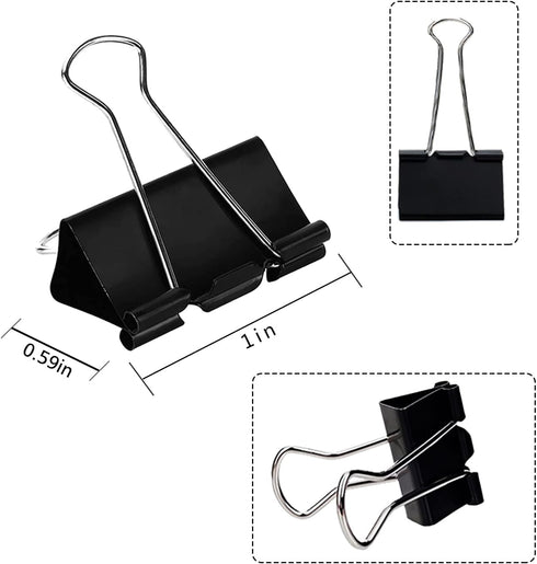 Black Binder Clips, 72 Pack, 1 Inch, Standard 25mm Clamps, Black, Medium Clips, Medium Binder Paper Clips, Medium Size, Medium Paper Clips, Office...