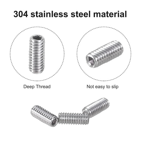 uxcell 120Pcs Hex Socket Grub Screw, M2.5x6mm 304 Stainless Steel Head Socket Set Screws Flat Point Grub Bolt for Door Handles, Light Fixture Repa...