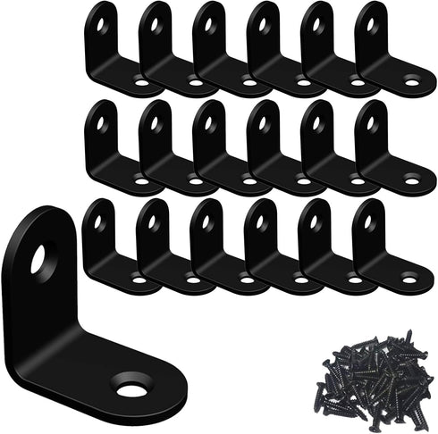 Corner Brace, L Bracket, Corner Bracket,Stainless Steel Brackets,Small Angle Brackets, Metal Iron Braces Brackets for Wood (Black_1x1x0.6inch_20pc...