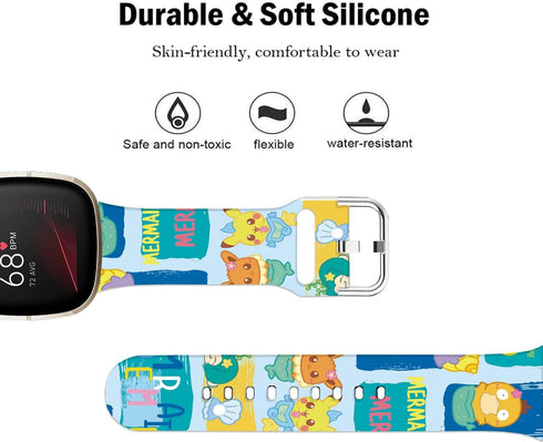 Pikacu Mermaid Fish Bands Compatible with Fitbit Sense/Sense 2/Versa 3/Versa 4 Band Fancy Soft Sport Silicone Cartoon Holiday Strap Men Women...