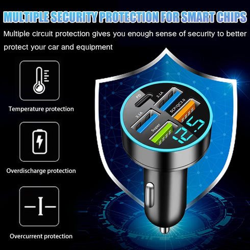 66W 5 Port Car Charger, 12-24V Quick Charge Automotive Fast Charging with USB PD Super QC 3.0 Cigarette Lighter Plug, Universal for SUV Truck RV 1...