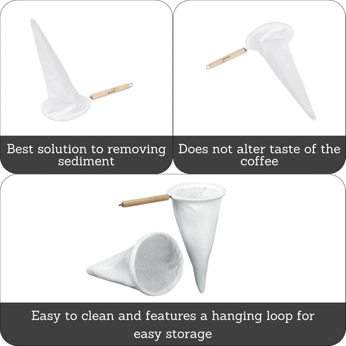 Imusa USA J100-4-50 Coffee Cloth Strainer with Wood Handle, White, 1 Count (Pack of 1)...