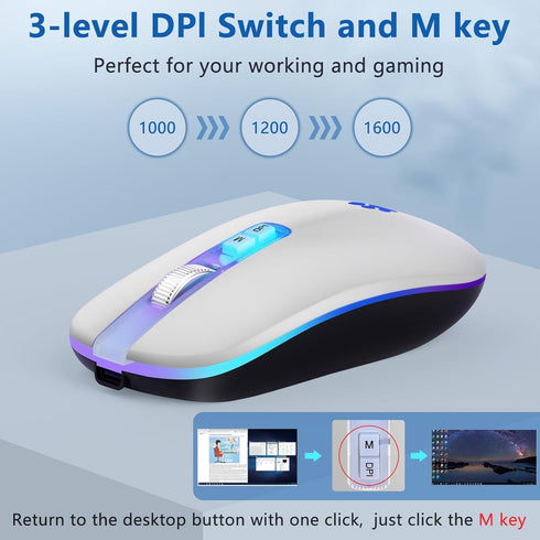 Wireless Mouse, Backlit LED Portable Slim Computer Mouse for Laptop, PC, Computer, MacBook, iPad, Chromebook, Notebook, 2.4G Rechargeable Wireless...