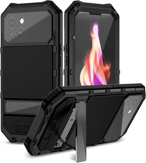 for iPhone 15 Case Heavy Duty Protection with Built in Lens Screen Protector Rugged Stand 360 Full Body Military Grade Metal Bumper Phone Cases Me...
